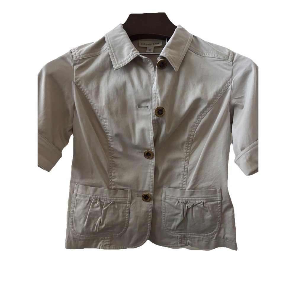 Coldwater Creek Khaki Cotton Spandex Button Up Jacket w/‎ Pockets Size 6 Safari